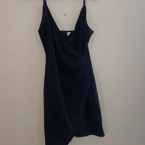 black formal mini dress bodycon faux wrap foldover front y2k fashion party vibes - Picture 13 of 15